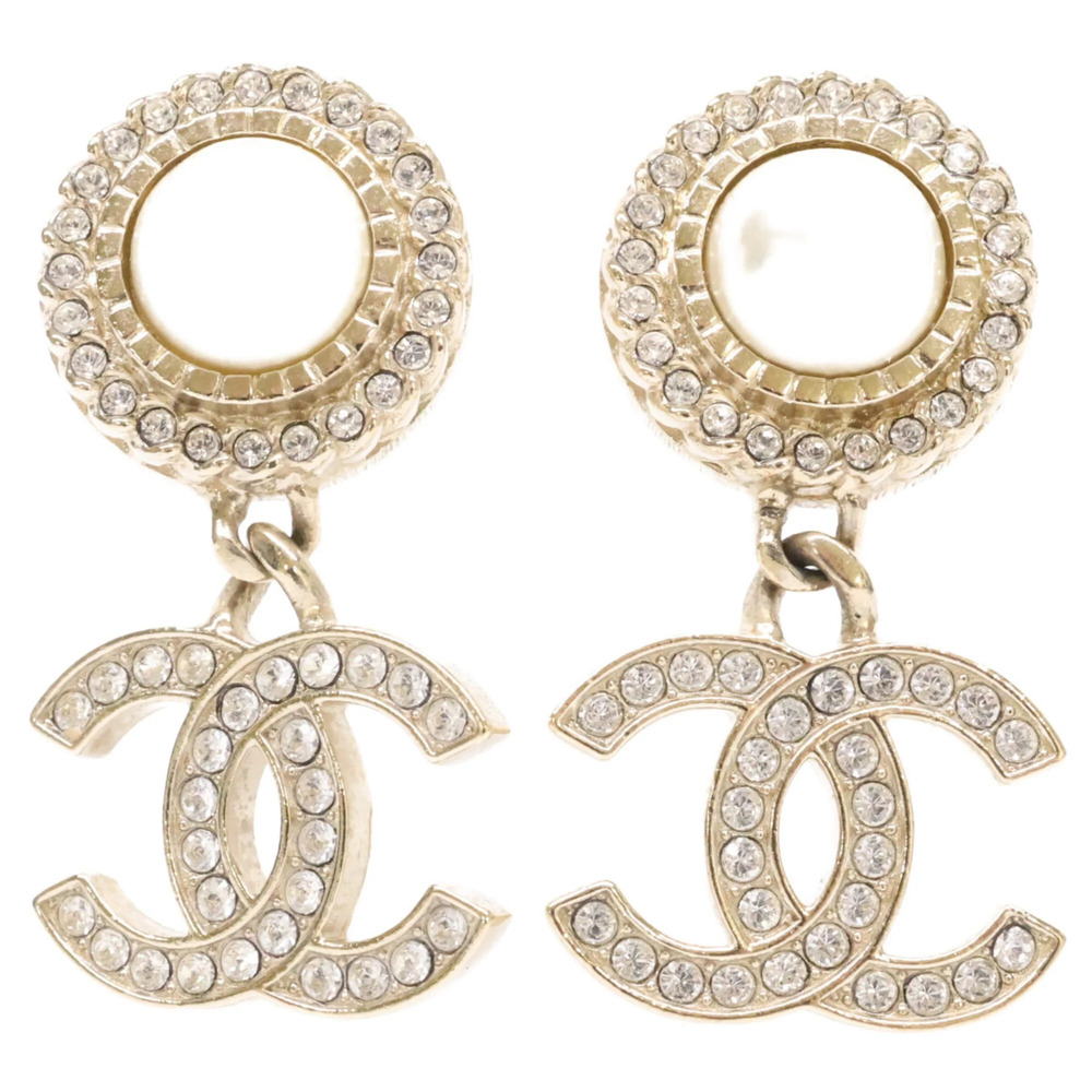 CHANEL Gold Pearl Logo Earrings